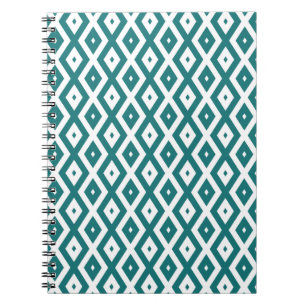 Caderno Espiral Padrão de losango branco e teal