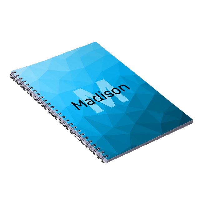 Caderno Espiral Padrão de malha geométrica gradiente ciano azul Mo (Lado Direito)