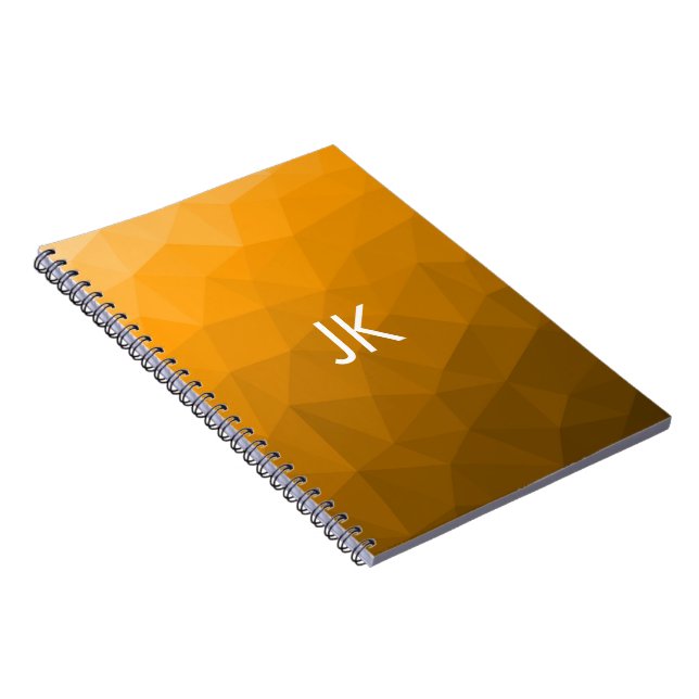 Caderno Espiral Padrão de malha geométrica gradiente laranja Monog (Lado Direito)