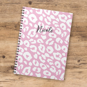 Caderno Espiral Padrão de mancha-leopardo branco rosa-rosa moderno