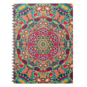 Caderno Espiral Padrão de Mandala de Caleidoscópio Ornamentado Col