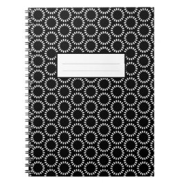 Caderno Espiral Padrão de Mandala de Pétala Preto e Branco Elegant