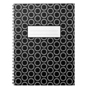 Caderno Espiral Padrão de Mandala de Pétala Preto e Branco Elegant