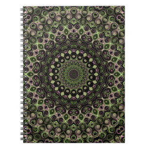 Caderno Espiral Padrão de Mandala Kaleidoscópio Verde e Preto