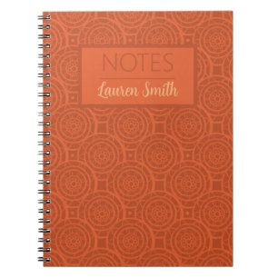 Caderno Espiral Padrão de Mandala Laranja Terroso Retrô