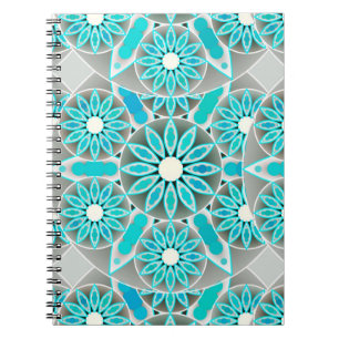 Caderno Espiral Padrão de mandala, tartaruga, cinza de prata e br