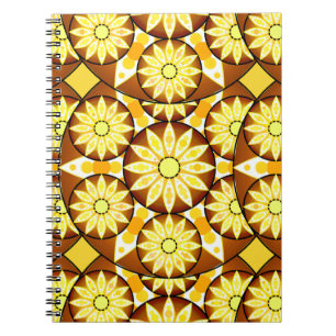 Caderno Espiral Padrão de mandala, tons de marrom e ouro