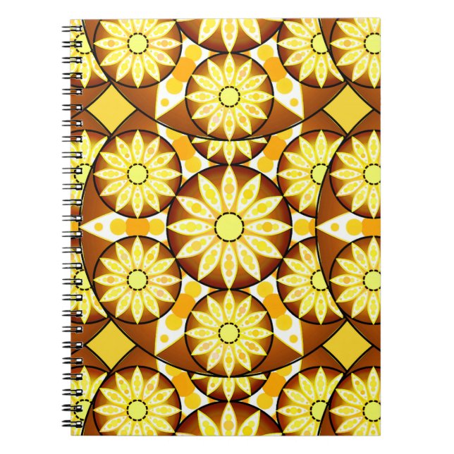 Caderno Espiral Padrão de mandala, tons de marrom e ouro (Frente)