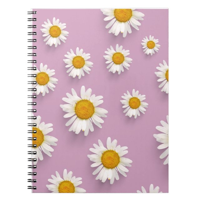 Caderno Espiral Padrão de margarida alegre em fundo rosa (Frente)
