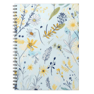 Caderno Espiral Padrão de margarida azul e amarelo