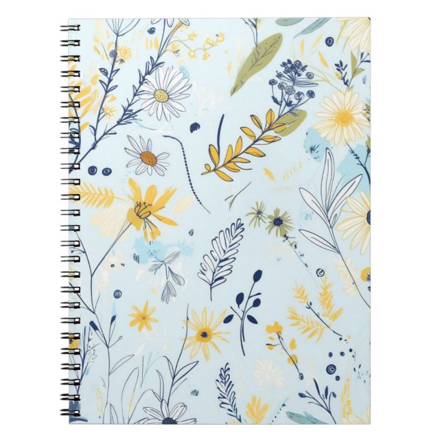 Caderno Espiral Padrão de margarida azul e amarelo (Frente)