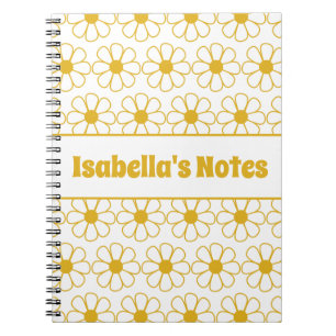 Caderno Espiral Padrão de Margarida Floral Fofo Mostarda Personali