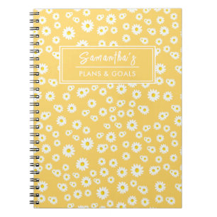 Caderno Espiral Padrão de Margaridas Boho Amarelas de Primavera