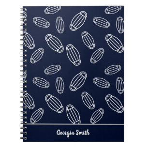Caderno Espiral Padrão de máscara médica azul e branca do Marin