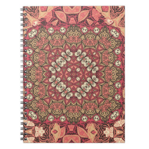 Caderno Espiral Padrão de medalhão abstrato indiano. Boho e ciga