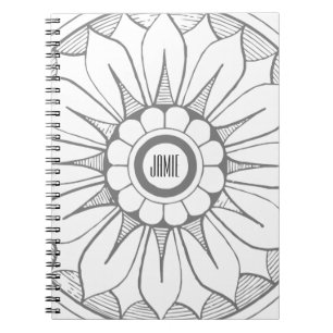 Caderno Espiral Padrão de Medalhão Moderno Monograma e Cinza Rosa