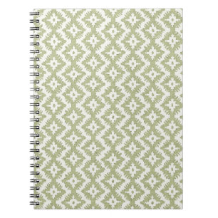 Caderno Espiral Padrão de Medalhões Geométricos em Verde Salvia