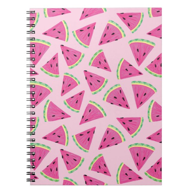 Caderno Espiral Padrão de Melancia Rosa Feminino (Frente)