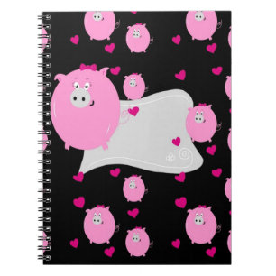 Caderno Espiral Padrão de micro porco rosa e preto personalizá-lo