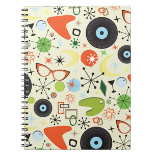 Caderno Espiral Padrão de Moda Vintage dos Anos 50 e 60 Retrô
