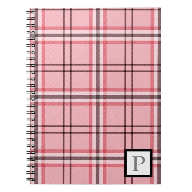 Caderno Espiral Padrão de Moda Xadrez Rosa Chic e Cinza (Frente)