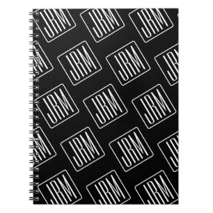 Caderno Espiral Padrão de Monograma Moderno Preto e Branco