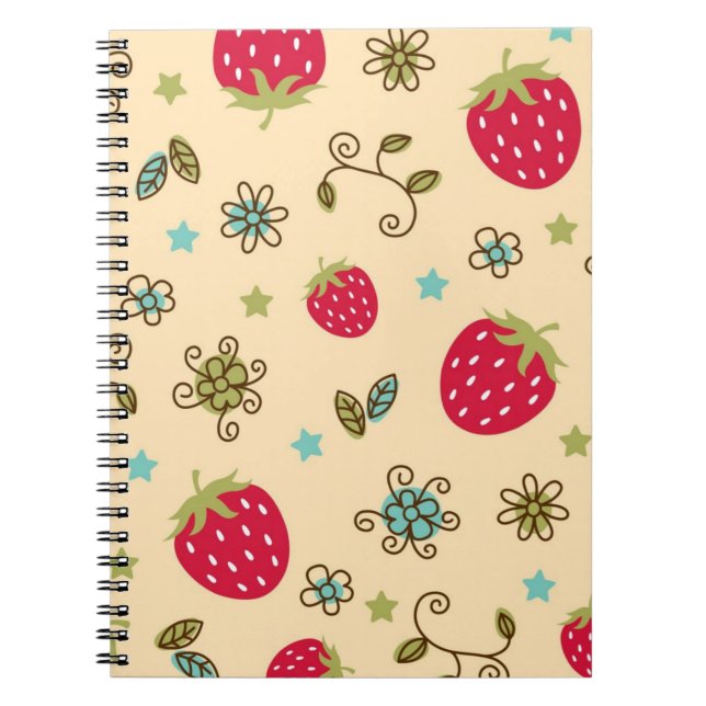 Caderno Espiral Padrão de morango (Frente)