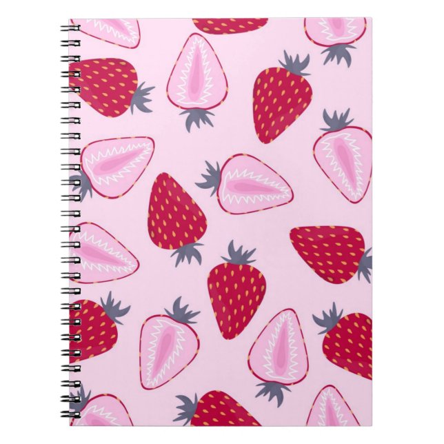 Caderno Espiral Padrão de morango (Frente)
