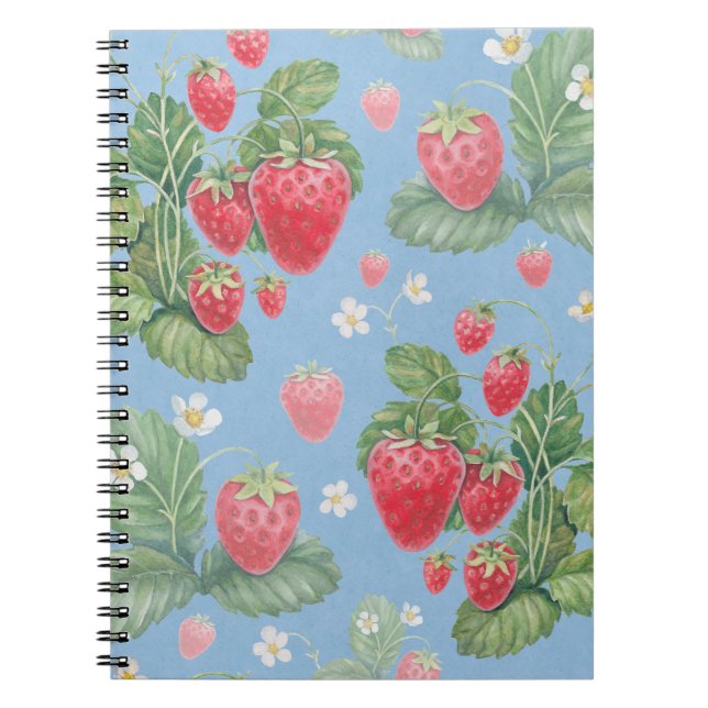 Caderno Espiral Padrão de morango de aquarela (Frente)