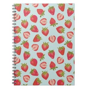 Caderno Espiral Padrão de Morango de Verão Mint e Red