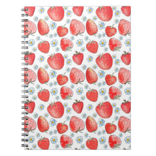 Caderno Espiral Padrão de morango fresco e brilhante. Água
