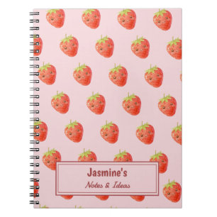 Caderno Espiral Padrão de Morango Harmonia Doce Personalizada