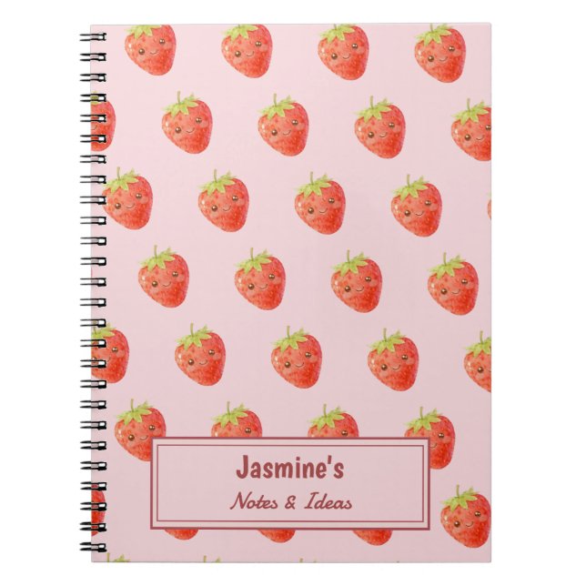 Caderno Espiral Padrão de Morango Harmonia Doce Personalizada (Frente)