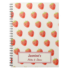Caderno Espiral Padrão de Morango Harmonia Doce Personalizada