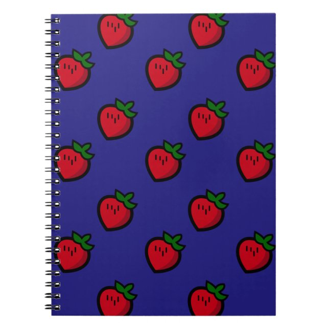 Caderno Espiral Padrão de Morango Vermelho Cinto para Vegans (Frente)