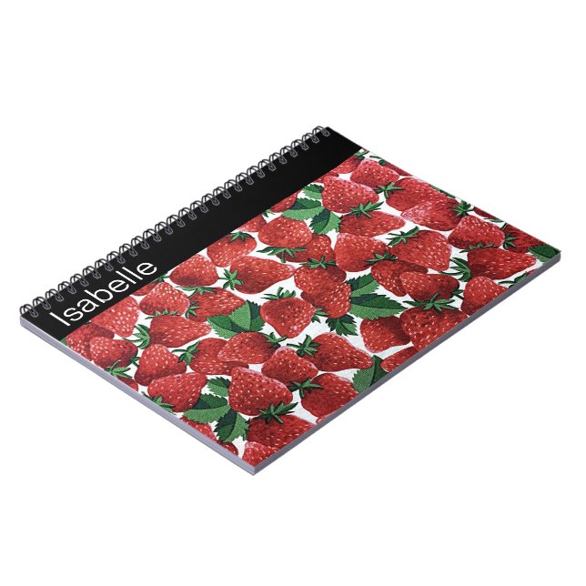 Caderno Espiral Padrão de Morangos e Creme Personalizado (Left Side)
