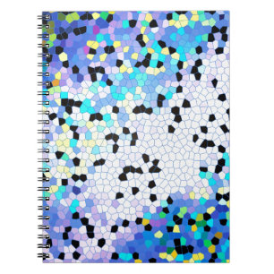 Caderno Espiral Padrão de Mosaico Azul e Preto