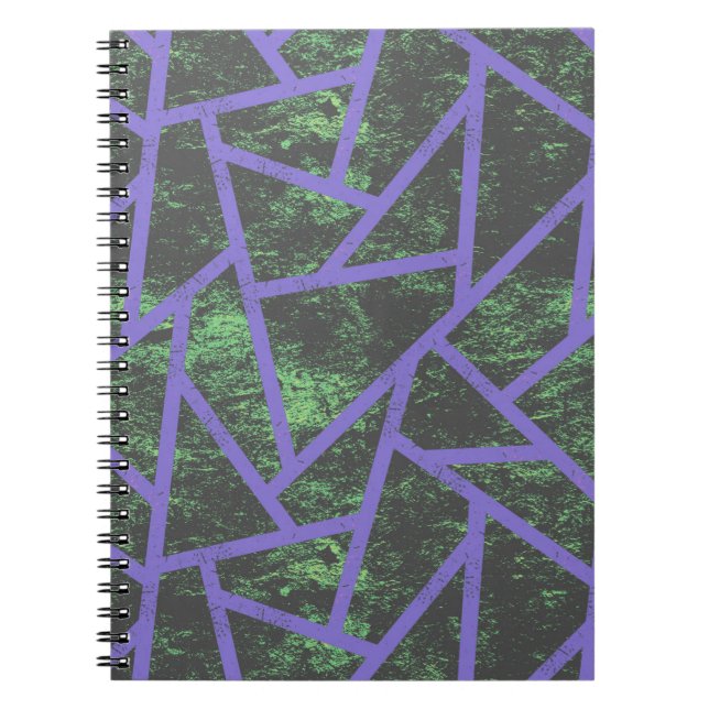 Caderno Espiral Padrão de mosaico violeta e verde (Frente)