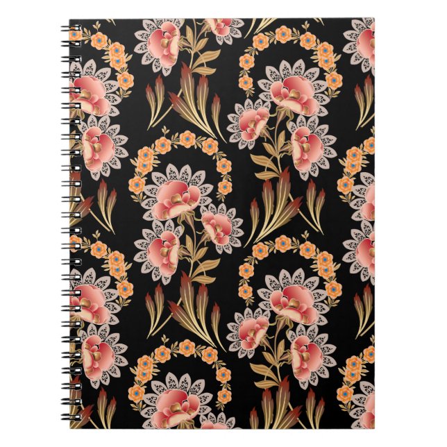 Caderno Espiral padrão de motif de flores de múghes (Frente)