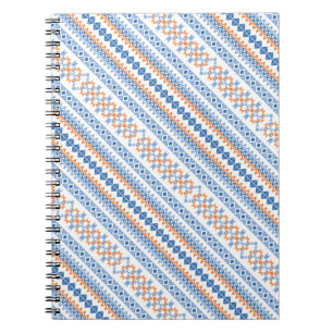 Caderno Espiral Padrão de Motivo Tribal Asteca Laranja Azul Fofo