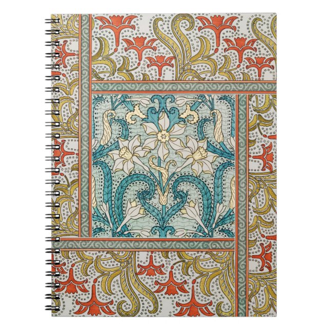 Caderno Espiral Padrão de Narciso Art Nouveau Antigo Verneuil (Frente)