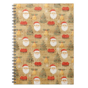 Caderno Espiral Padrão de natais vintages com Papai Noel