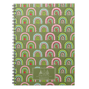 Caderno Espiral Padrão de Natal Clássico - Arco-Íris Colorido