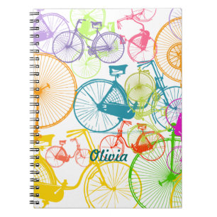 Caderno Espiral Padrão de Neon de Cor Brilhante de Bicicleta Moder