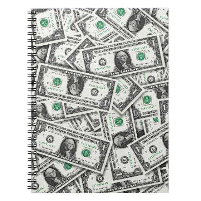 Caderno Espiral Padrão de Nota de Um Dólar (Frente)