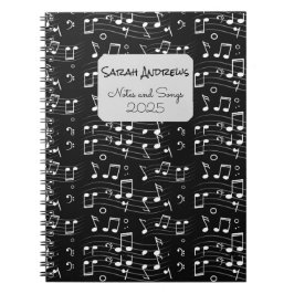 Caderno Espiral Padrão de Notas Musicais Personalizadas