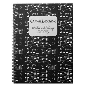 Caderno Espiral Padrão de Notas Musicais Personalizadas