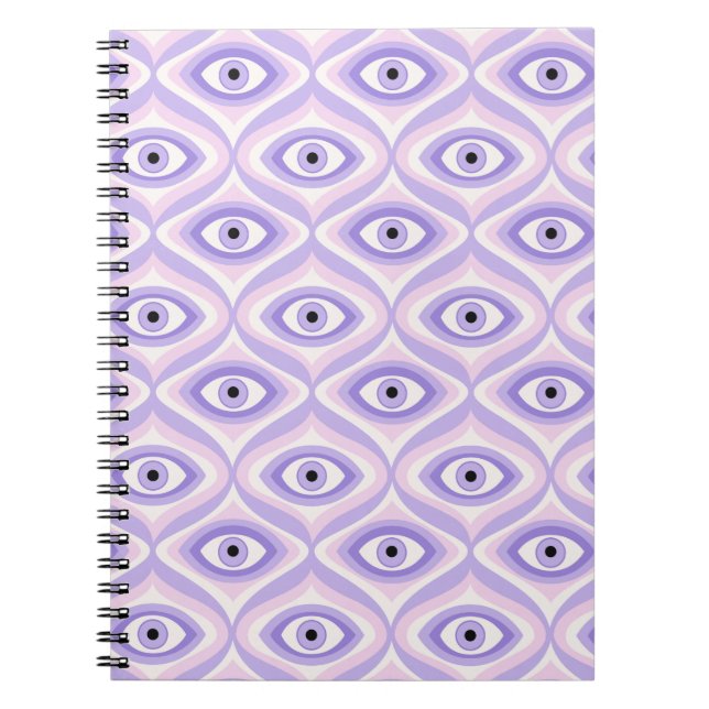 Caderno Espiral Padrão de Olho Estranho do Trippy - Púrpura e Rosa (Frente)