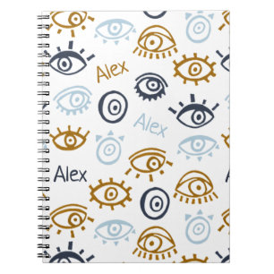 Caderno Espiral Padrão de Olhos de Mau Monogramas   Bloco de nota