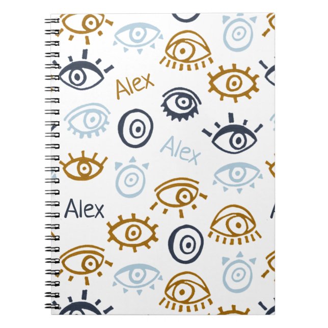 Caderno Espiral Padrão de Olhos de Mau Monogramas | Bloco de notas (Frente)